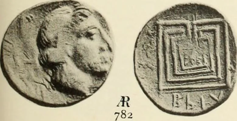 An illustration from Numismata graeca; Greek coin-types, classified for immediate identification, 1910, leaf 570