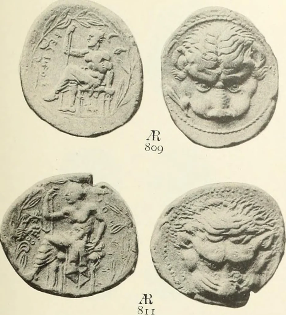 An illustration from Numismata graeca; Greek coin-types, classified for immediate identification, 1910, leaf 572