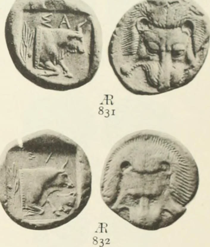 An illustration from Numismata graeca; Greek coin-types, classified for immediate identification, 1910, leaf 572
