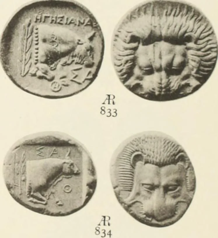 An illustration from Numismata graeca; Greek coin-types, classified for immediate identification, 1910, leaf 572