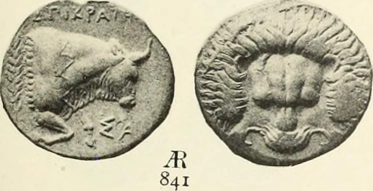 An illustration from Numismata graeca; Greek coin-types, classified for immediate identification, 1910, leaf 574