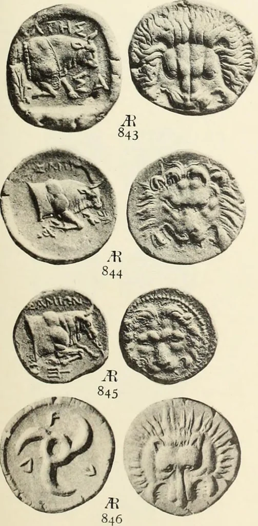 An illustration from Numismata graeca; Greek coin-types, classified for immediate identification, 1910, leaf 574