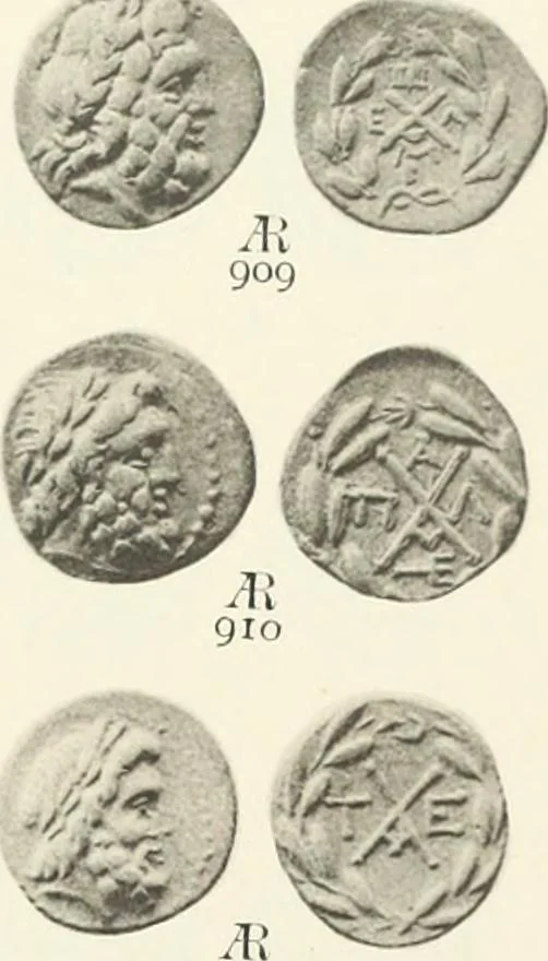 An illustration from Numismata graeca; Greek coin-types, classified for immediate identification, 1910, leaf 576