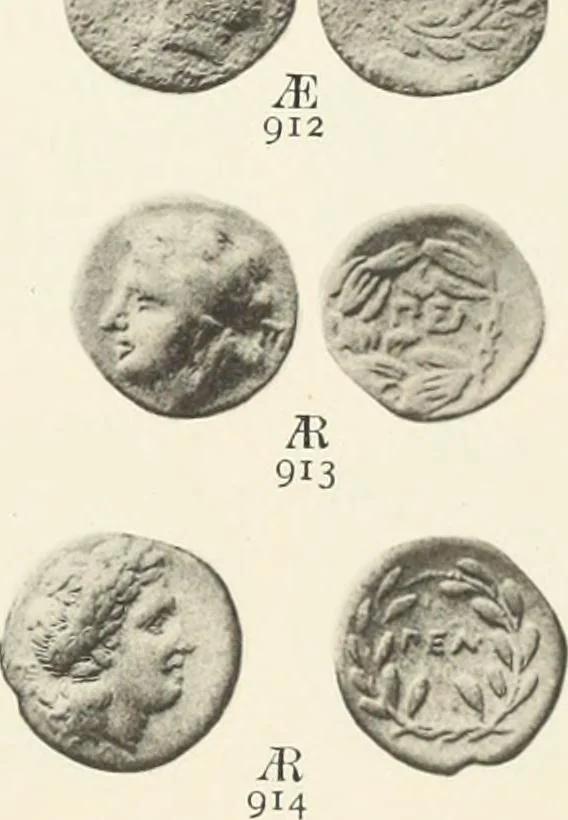 An illustration from Numismata graeca; Greek coin-types, classified for immediate identification, 1910, leaf 576