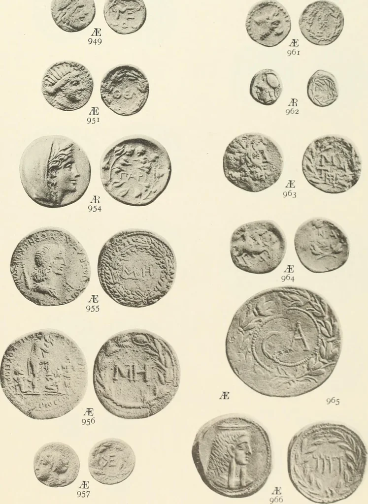 An illustration from Numismata graeca; Greek coin-types, classified for immediate identification, 1910, leaf 578