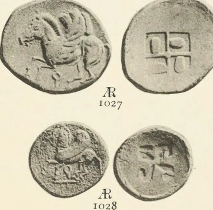 An illustration from Numismata graeca; Greek coin-types, classified for immediate identification, 1910, leaf 580