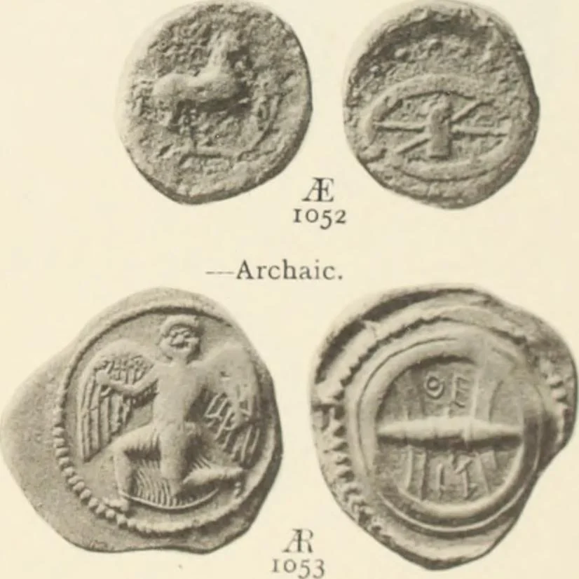 An illustration from Numismata graeca; Greek coin-types, classified for immediate identification, 1910, leaf 580