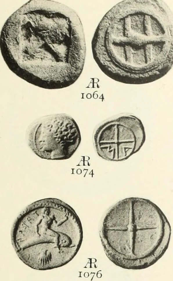 An illustration from Numismata graeca; Greek coin-types, classified for immediate identification, 1910, leaf 582