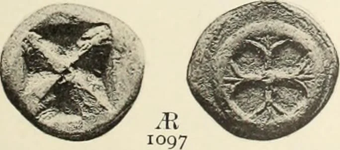An illustration from Numismata graeca; Greek coin-types, classified for immediate identification, 1910, leaf 582
