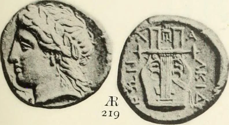 An illustration from Numismata graeca; Greek coin-types, classified for immediate identification, 1910, leaf 586