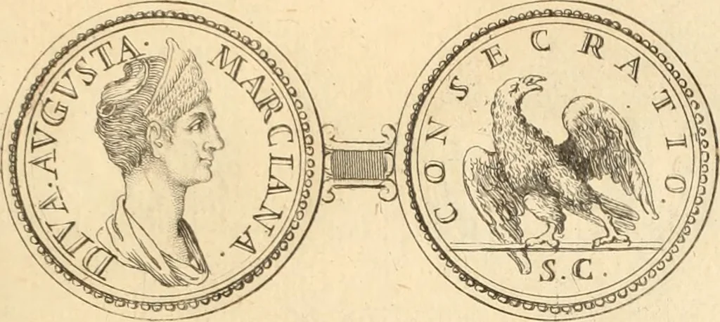 An illustration from Numismata imperatorum romanorum praestantiora a Julio Caesare ad Postumum usque per Joannem Vaillant, 1743, leaf 100