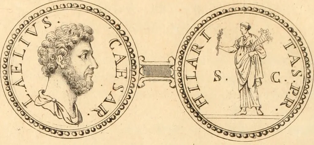 An illustration from Numismata imperatorum romanorum praestantiora a Julio Caesare ad Postumum usque per Joannem Vaillant, 1743, leaf 115