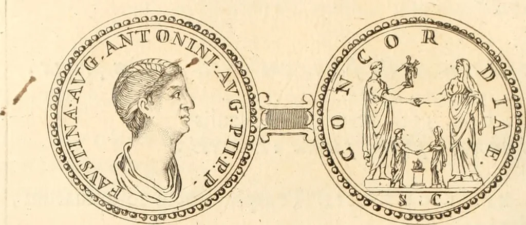 An illustration from Numismata imperatorum romanorum praestantiora a Julio Caesare ad Postumum usque per Joannem Vaillant, 1743, leaf 125
