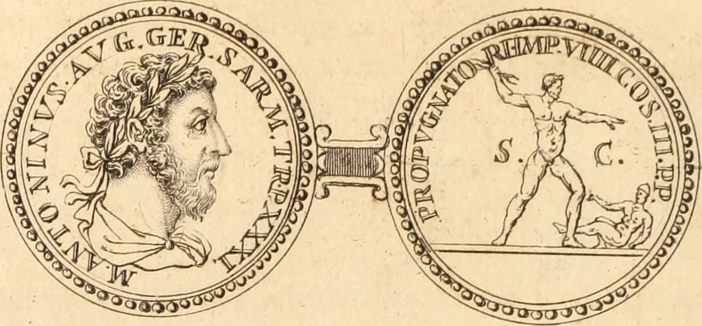 An illustration from Numismata imperatorum romanorum praestantiora a Julio Caesare ad Postumum usque per Joannem Vaillant, 1743, leaf 127
