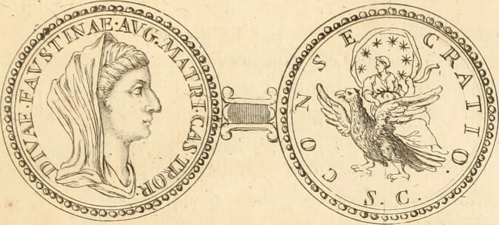 An illustration from Numismata imperatorum romanorum praestantiora a Julio Caesare ad Postumum usque per Joannem Vaillant, 1743, leaf 132