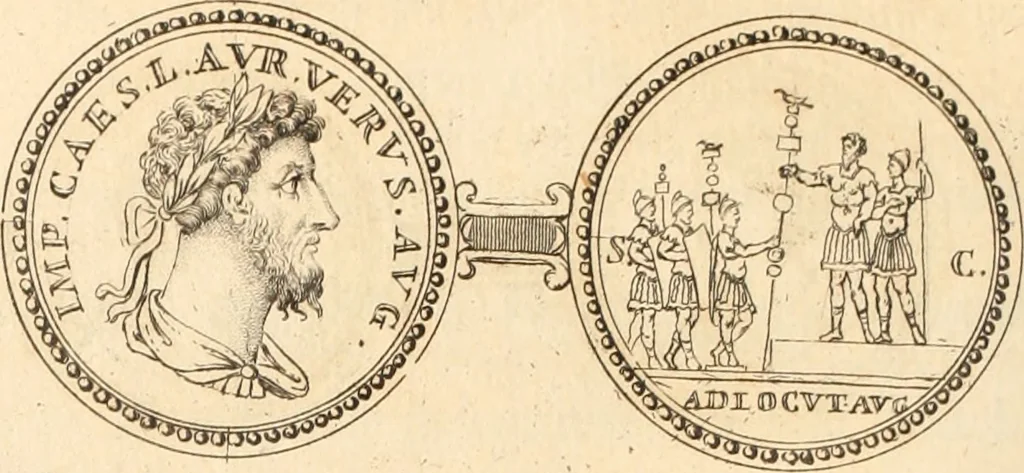 An illustration from Numismata imperatorum romanorum praestantiora a Julio Caesare ad Postumum usque per Joannem Vaillant, 1743, leaf 135
