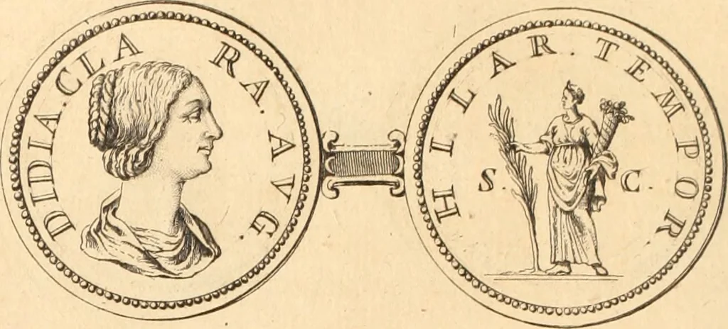 An illustration from Numismata imperatorum romanorum praestantiora a Julio Caesare ad Postumum usque per Joannem Vaillant, 1743, leaf 153