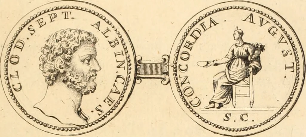 An illustration from Numismata imperatorum romanorum praestantiora a Julio Caesare ad Postumum usque per Joannem Vaillant, 1743, leaf 154