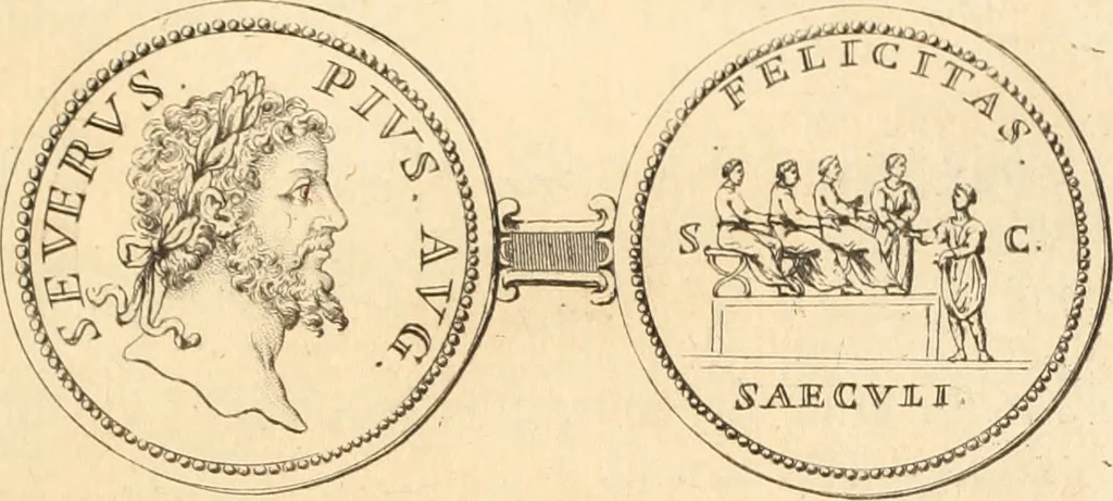 An illustration from Numismata imperatorum romanorum praestantiora a Julio Caesare ad Postumum usque per Joannem Vaillant, 1743, leaf 156