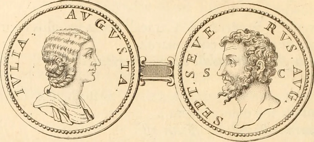 An illustration from Numismata imperatorum romanorum praestantiora a Julio Caesare ad Postumum usque per Joannem Vaillant, 1743, leaf 163