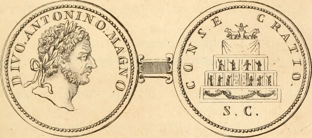 An illustration from Numismata imperatorum romanorum praestantiora a Julio Caesare ad Postumum usque per Joannem Vaillant, 1743, leaf 166