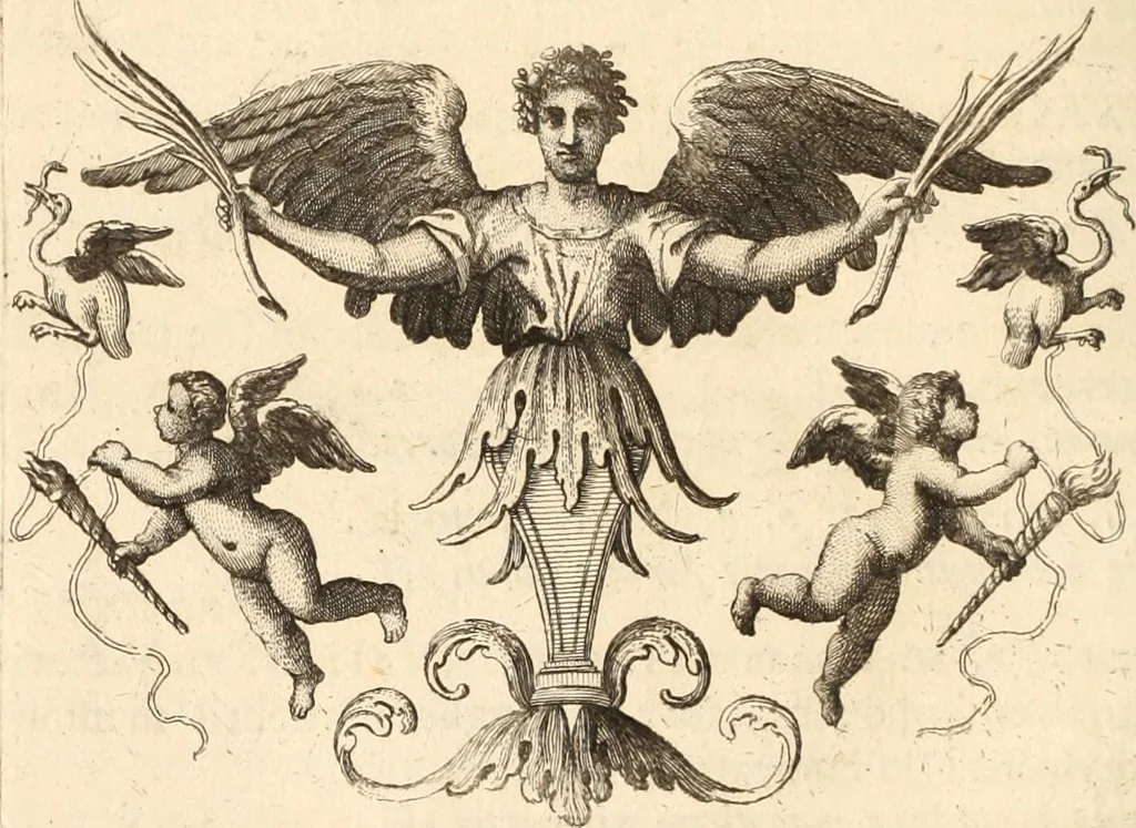 An illustration from Numismata imperatorum romanorum praestantiora a Julio Caesare ad Postumum usque per Joannem Vaillant, 1743, leaf 171