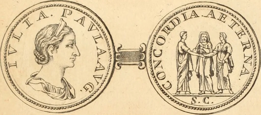 An illustration from Numismata imperatorum romanorum praestantiora a Julio Caesare ad Postumum usque per Joannem Vaillant, 1743, leaf 182