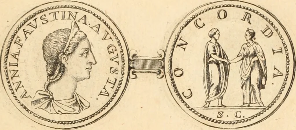 An illustration from Numismata imperatorum romanorum praestantiora a Julio Caesare ad Postumum usque per Joannem Vaillant, 1743, leaf 184