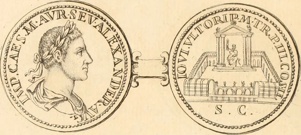 An illustration from Numismata imperatorum romanorum praestantiora a Julio Caesare ad Postumum usque per Joannem Vaillant, 1743, leaf 187