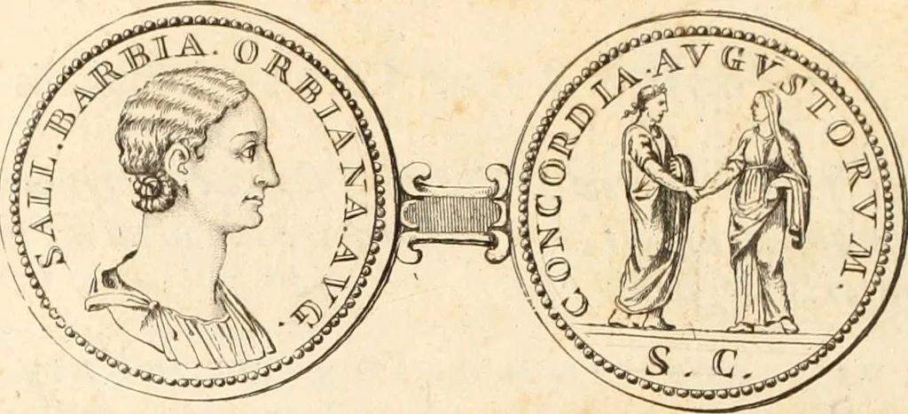 An illustration from Numismata imperatorum romanorum praestantiora a Julio Caesare ad Postumum usque per Joannem Vaillant, 1743, leaf 191