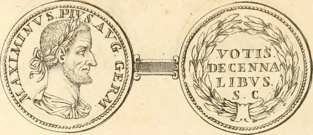 An illustration from Numismata imperatorum romanorum praestantiora a Julio Caesare ad Postumum usque per Joannem Vaillant, 1743, leaf 193