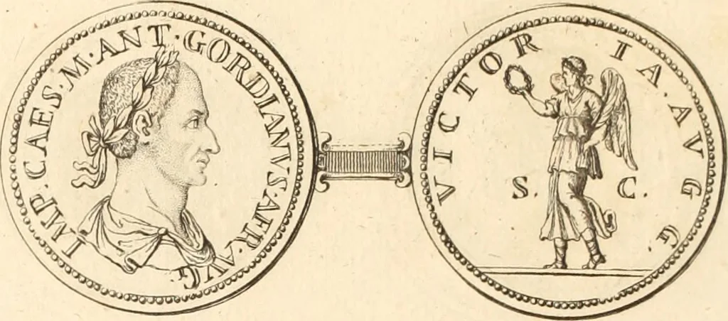 An illustration from Numismata imperatorum romanorum praestantiora a Julio Caesare ad Postumum usque per Joannem Vaillant, 1743, leaf 197