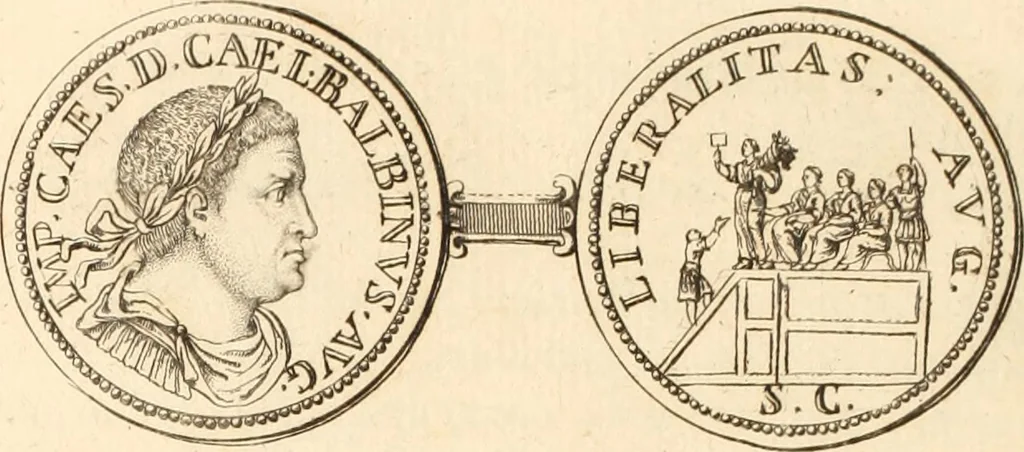 An illustration from Numismata imperatorum romanorum praestantiora a Julio Caesare ad Postumum usque per Joannem Vaillant, 1743, leaf 201