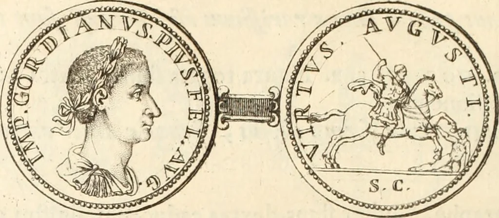 An illustration from Numismata imperatorum romanorum praestantiora a Julio Caesare ad Postumum usque per Joannem Vaillant, 1743, leaf 205