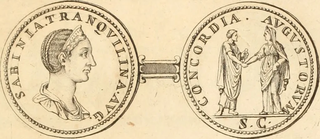 An illustration from Numismata imperatorum romanorum praestantiora a Julio Caesare ad Postumum usque per Joannem Vaillant, 1743, leaf 208