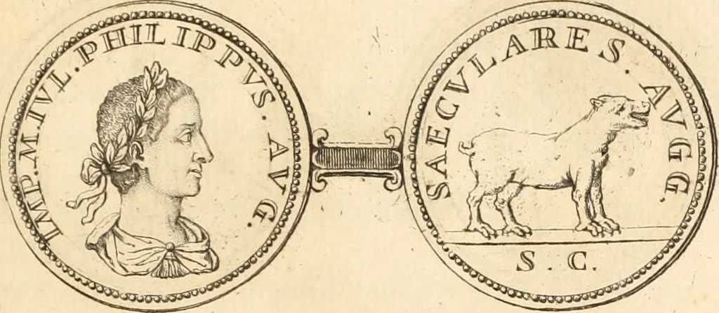 An illustration from Numismata imperatorum romanorum praestantiora a Julio Caesare ad Postumum usque per Joannem Vaillant, 1743, leaf 212