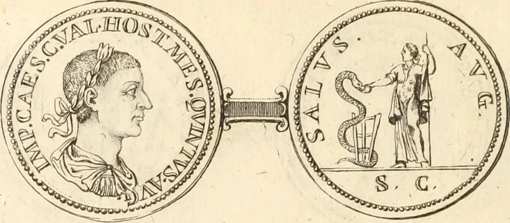 An illustration from Numismata imperatorum romanorum praestantiora a Julio Caesare ad Postumum usque per Joannem Vaillant, 1743, leaf 217