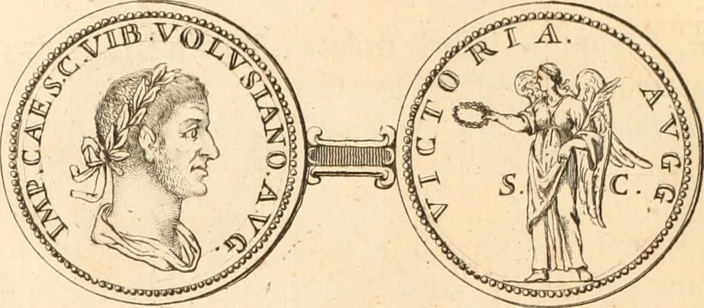 An illustration from Numismata imperatorum romanorum praestantiora a Julio Caesare ad Postumum usque per Joannem Vaillant, 1743, leaf 221