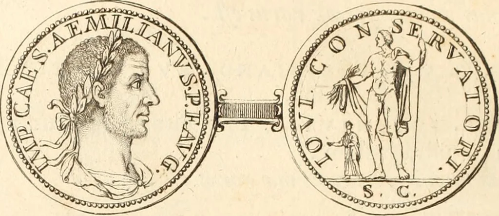 An illustration from Numismata imperatorum romanorum praestantiora a Julio Caesare ad Postumum usque per Joannem Vaillant, 1743, leaf 223