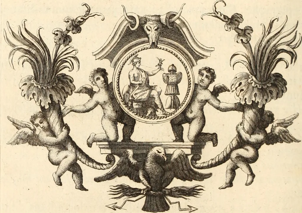 An illustration from Numismata imperatorum romanorum praestantiora a Julio Caesare ad Postumum usque per Joannem Vaillant, 1743, leaf 225