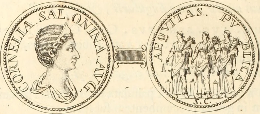 An illustration from Numismata imperatorum romanorum praestantiora a Julio Caesare ad Postumum usque per Joannem Vaillant, 1743, leaf 233