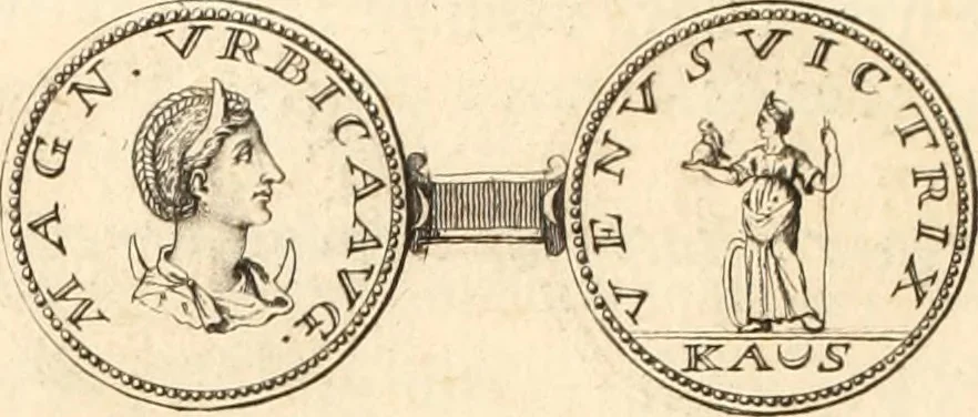 An illustration from Numismata imperatorum romanorum praestantiora a Julio Caesare ad Postumum usque per Joannem Vaillant, 1743, leaf 287