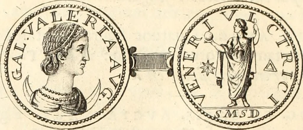 An illustration from Numismata imperatorum romanorum praestantiora a Julio Caesare ad Postumum usque per Joannem Vaillant, 1743, leaf 323