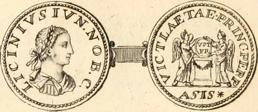 An illustration from Numismata imperatorum romanorum praestantiora a Julio Caesare ad Postumum usque per Joannem Vaillant, 1743, leaf 335