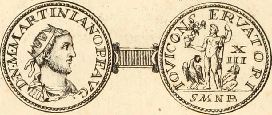 An illustration from Numismata imperatorum romanorum praestantiora a Julio Caesare ad Postumum usque per Joannem Vaillant, 1743, leaf 337
