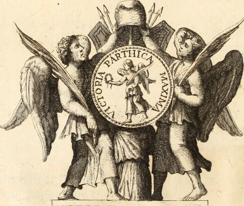 An illustration from Numismata imperatorum romanorum praestantiora a Julio Caesare ad Postumum usque per Joannem Vaillant, 1743, leaf 343