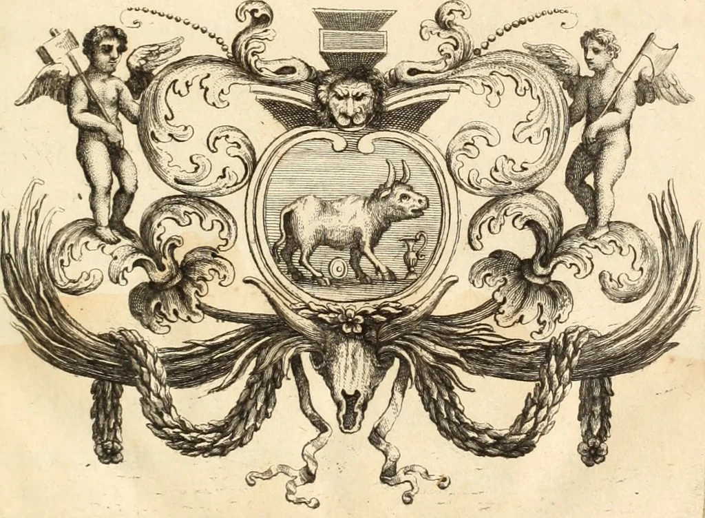 An illustration from Numismata imperatorum romanorum praestantiora a Julio Caesare ad Postumum usque per Joannem Vaillant, 1743, leaf 348
