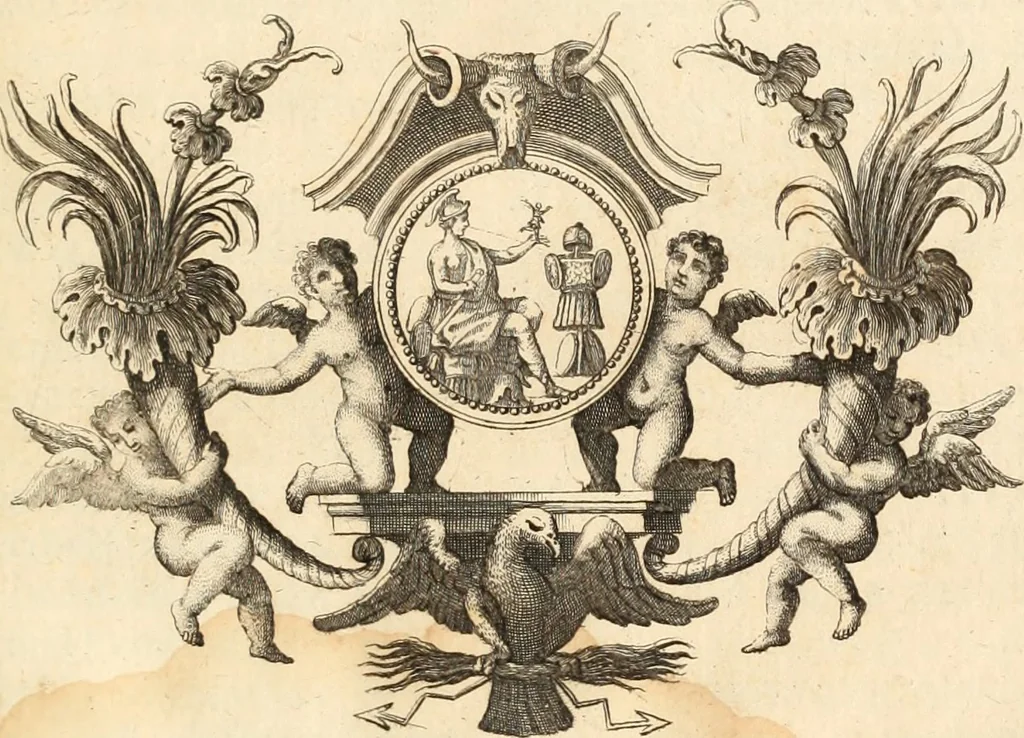 An illustration from Numismata imperatorum romanorum praestantiora a Julio Caesare ad Postumum usque per Joannem Vaillant, 1743, leaf 360