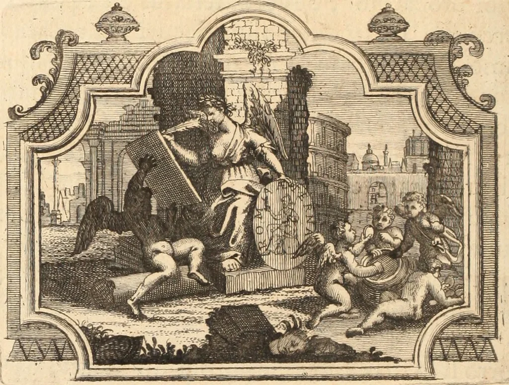 An illustration from Numismata imperatorum romanorum praestantiora a Julio Caesare ad Postumum usque per Joannem Vaillant, 1743, leaf 45