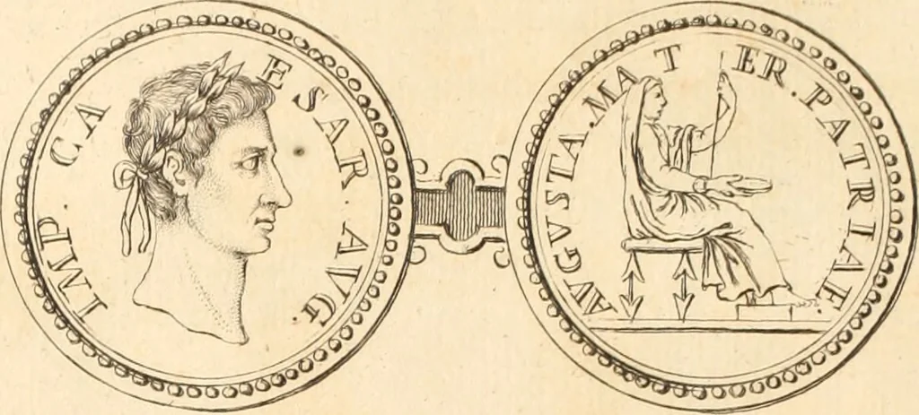 An illustration from Numismata imperatorum romanorum praestantiora a Julio Caesare ad Postumum usque per Joannem Vaillant, 1743, leaf 47